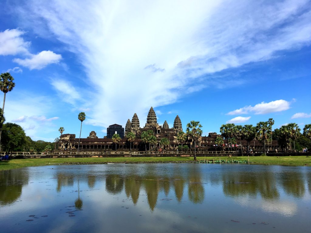 Angkor wat with a mirror reflection of its lake