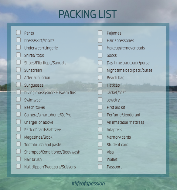 general packing list made by life of a passion,