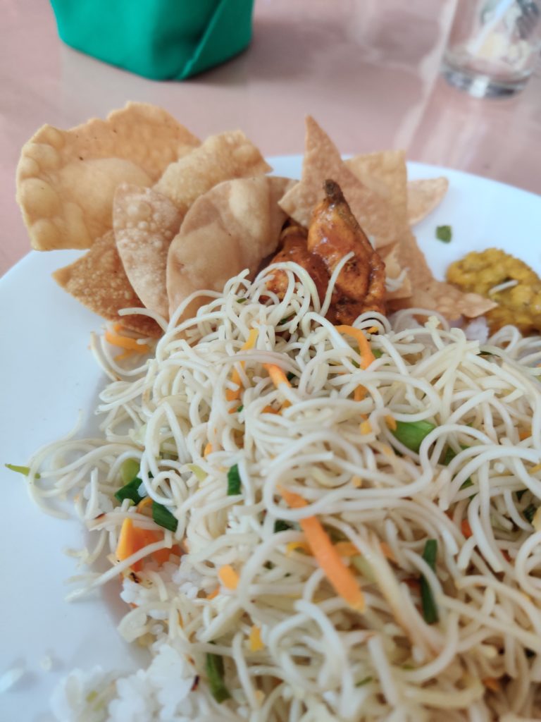 papadam and noodles in Sri Lanka