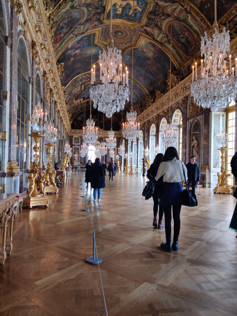 The Hall of Mirrors in the palace of Versailles in Paris, France