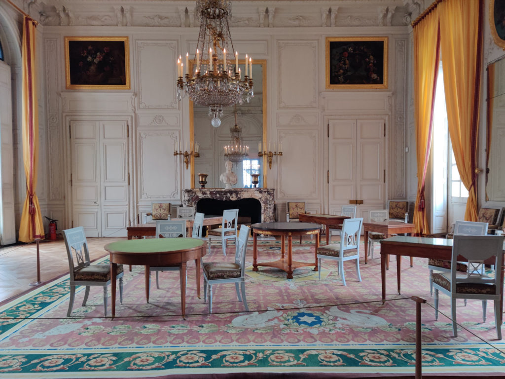 The Emperor’s Family Drawing Room and the Queen of Belgium’s Bedroom in the grand trianon in Versailles in Paris, France
