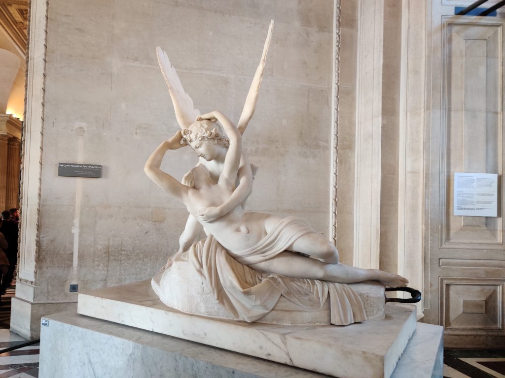 the Psyche Revived by Cupid’s Kiss sclupture at the louvre in Paris, France