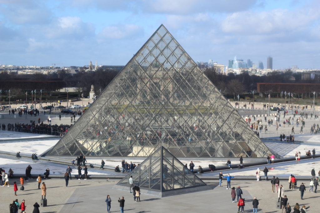 the louvre pyramids in Paris, France