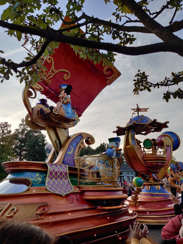 disney parade with mickey mouse in disneyland paris in france