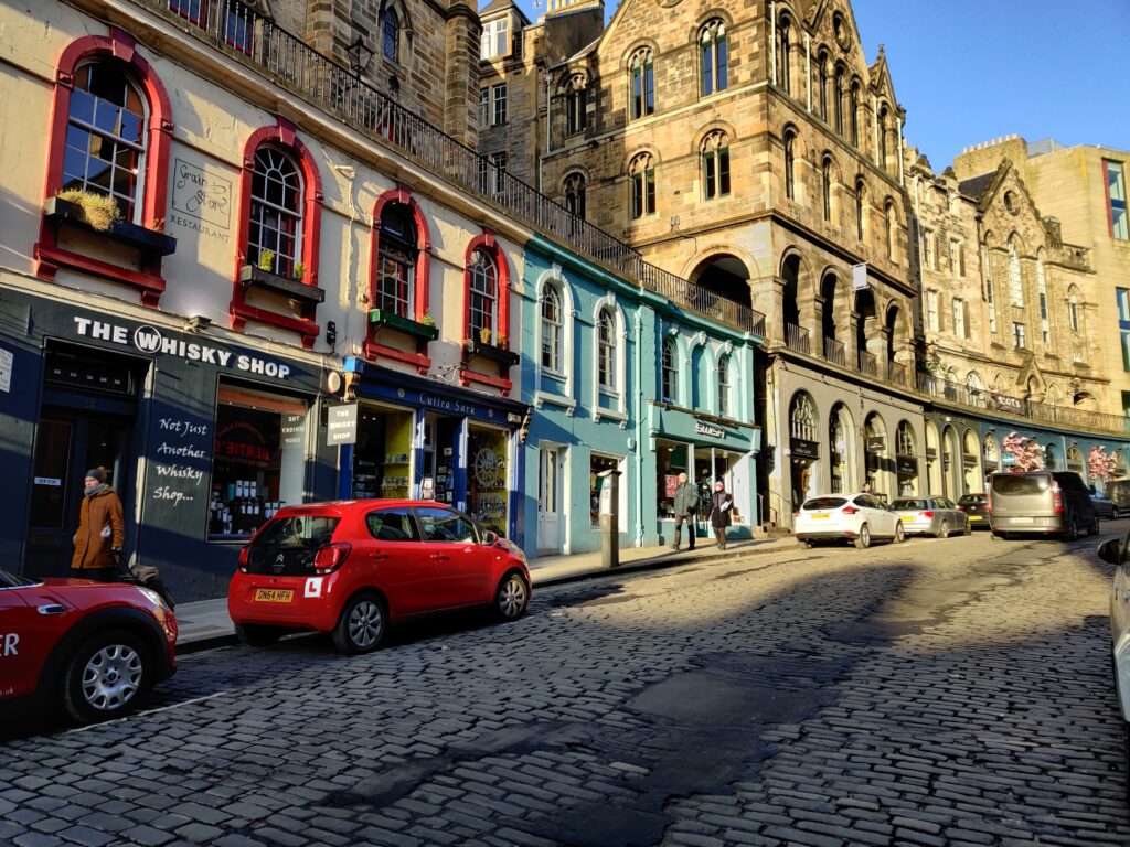 Victoria Street in edinburgh scotland, inspiration of diagon alley in the harry potter movies.