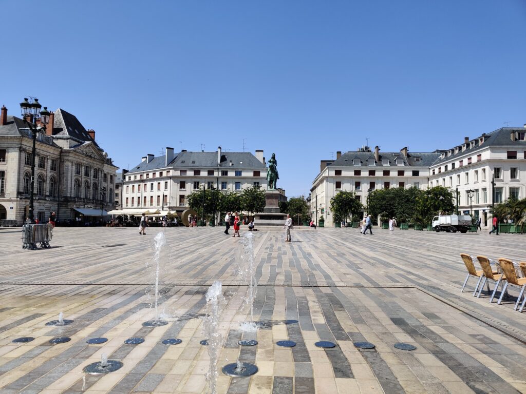 Place du Martroi with a statue of jeanne d'arc in orléans france.