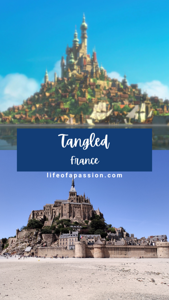Disney movie film locations in real life - tangled, rapunzel, mont saint michel, normandy, france