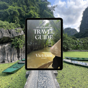 product shot of my vietnam e-book, it's an e-book telling you how to travel vietnam in a span of 3 weeks with texts on what to do and visit , where to sleep and where to eat.