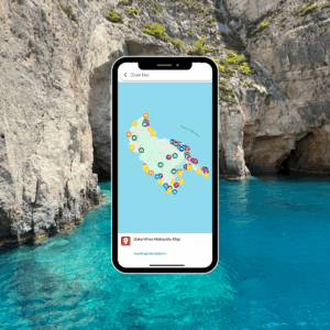 product shot of my zakynthos (greece) hotspots maps, it's a travel map with all of my pins and research on zakynthos (greek island).