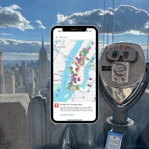 product shot of my new york hotspots maps, it's a travel map with all of my pins and research on new york.